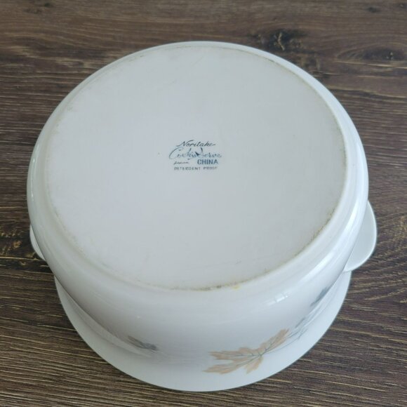 Vintage Noritake Maplewood 3 Qt. Round Covered Casserole Blue & Tan Autumn Leave - Picture 9 of 14
